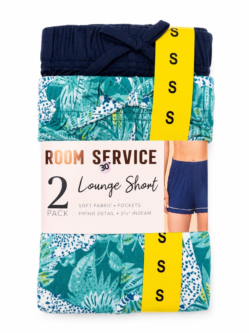 Room Service Women's Navy and Teal Lounge Shorts - 2 Pack